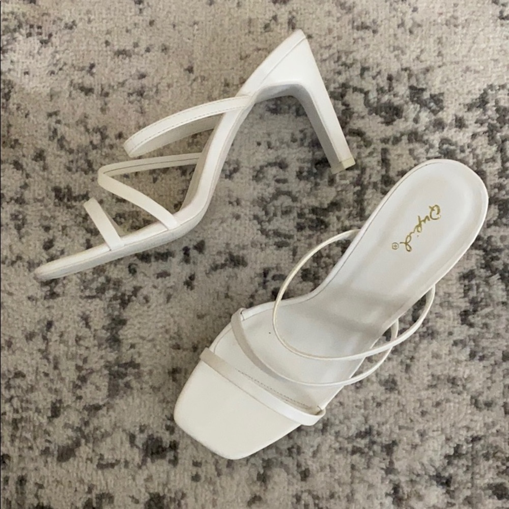 White Square Toe Heels